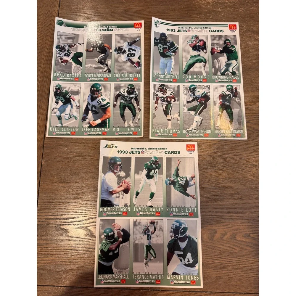 1993 McDonald's NFL Gameday Cards Complete Giants & Jets Uncut Sheet Sets
